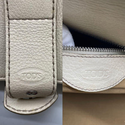 TOD'S Hand Bag Tote Purse Leather Off White Authentic