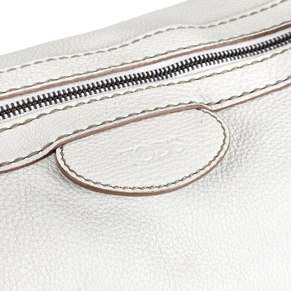 TOD'S Hand Bag Tote Purse Boston Bag Logo Leather White Authentic