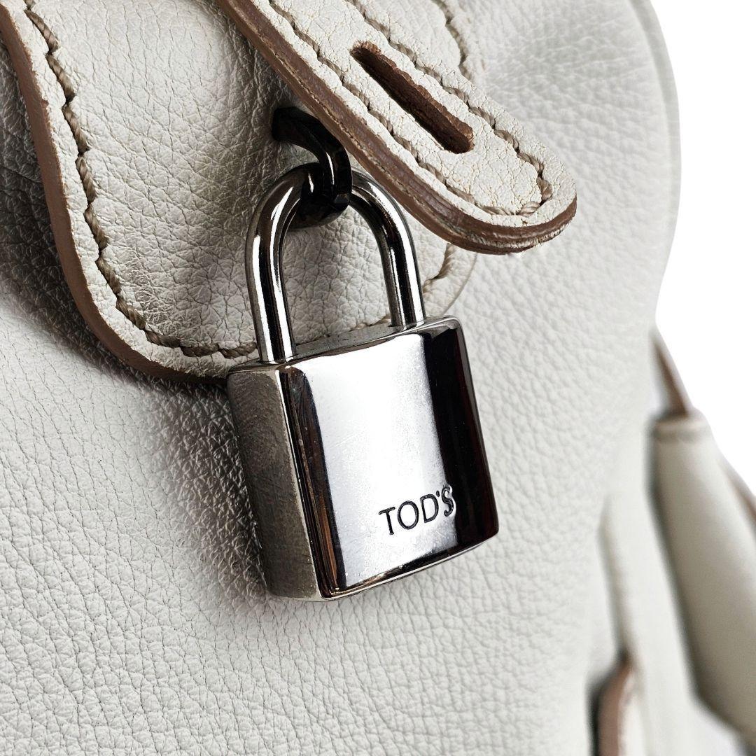 TOD'S Hand Bag Tote Purse Boston Bag Logo Leather White Authentic