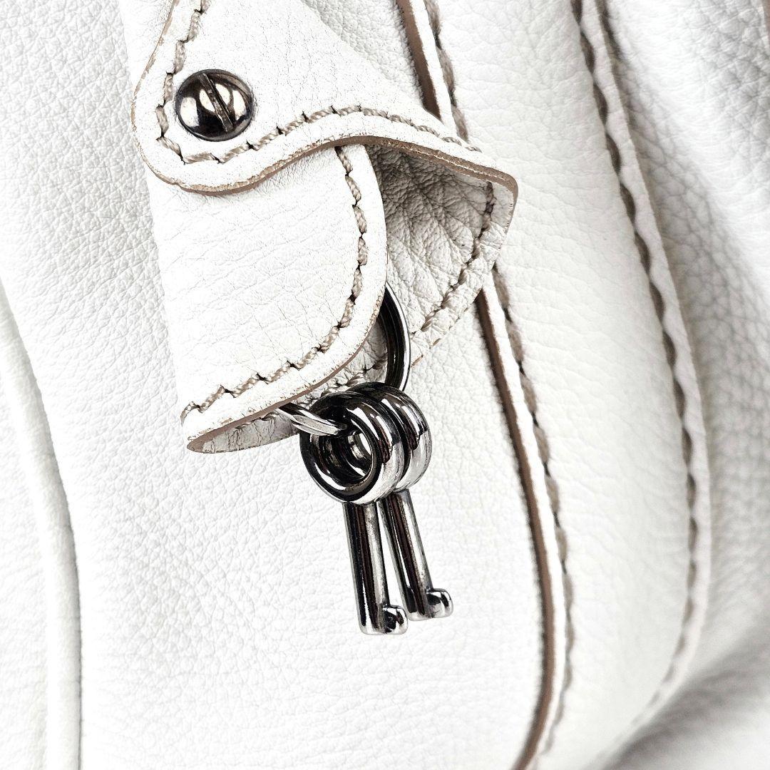 TOD'S Hand Bag Tote Purse Boston Bag Logo Leather White Authentic