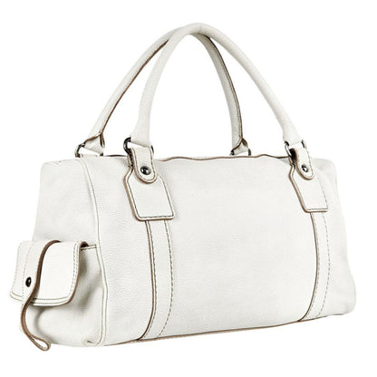 TOD'S Hand Bag Tote Purse Boston Bag Logo Leather White Authentic