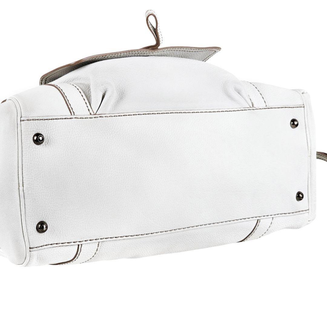 TOD'S Hand Bag Tote Purse Boston Bag Logo Leather White Authentic