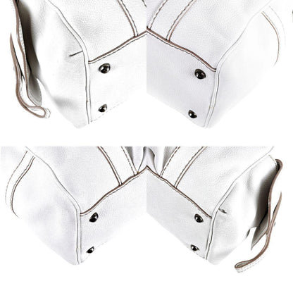 TOD'S Hand Bag Tote Purse Boston Bag Logo Leather White Authentic