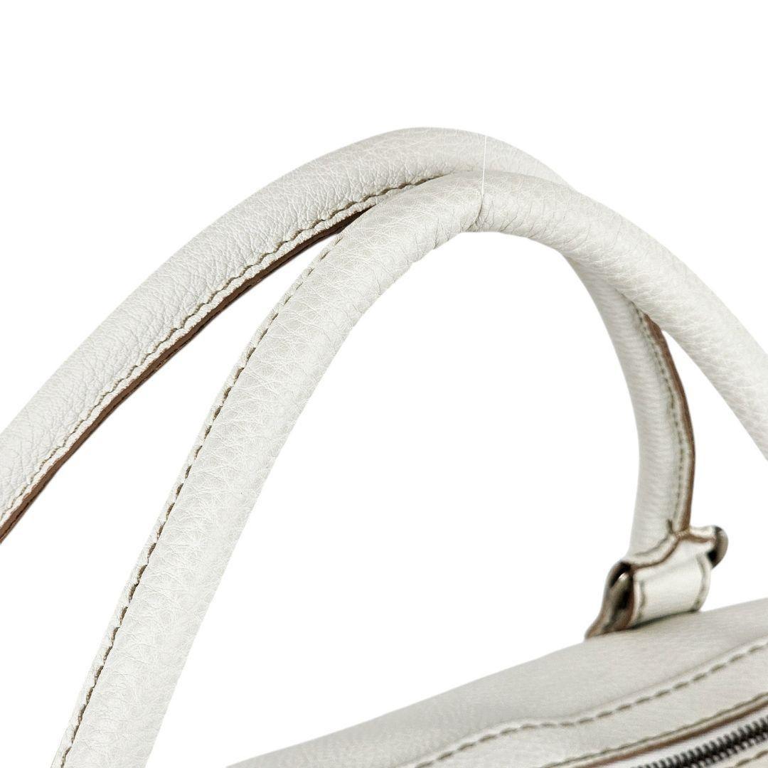 TOD'S Hand Bag Tote Purse Boston Bag Logo Leather White Authentic