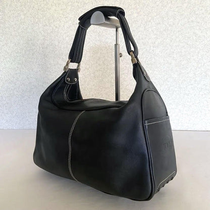 TOD'S Hand Shoulder Bag Tote Purse Logo Leather Black Authentic