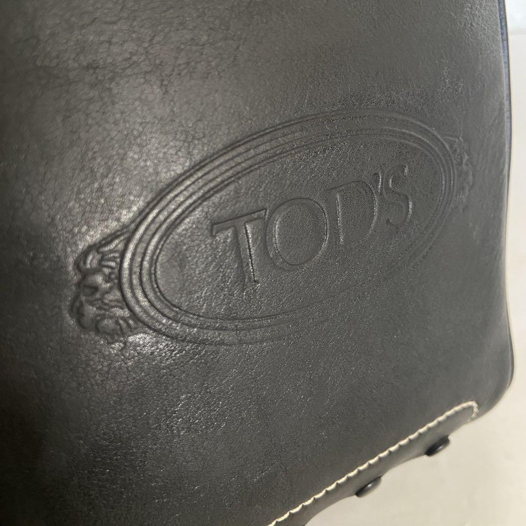 TOD'S Hand Shoulder Bag Tote Purse Logo Leather Black Authentic