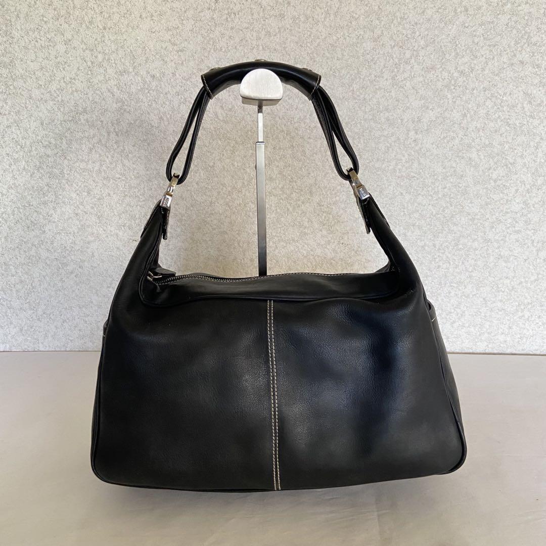 TOD'S Hand Shoulder Bag Tote Purse Logo Leather Black Authentic