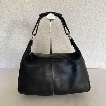 TOD'S Hand Shoulder Bag Tote Purse Logo Leather Black Authentic