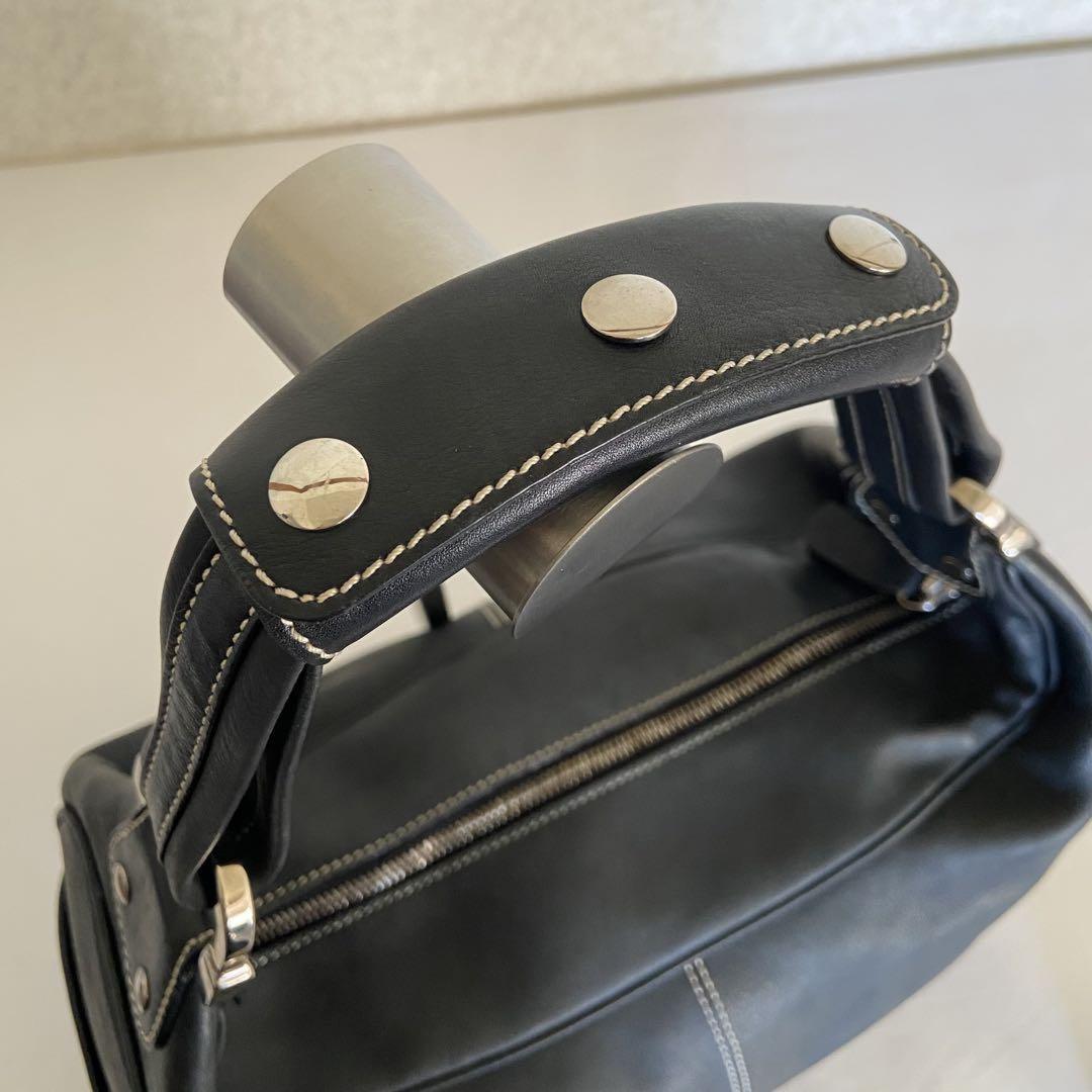 TOD'S Hand Shoulder Bag Tote Purse Logo Leather Black Authentic