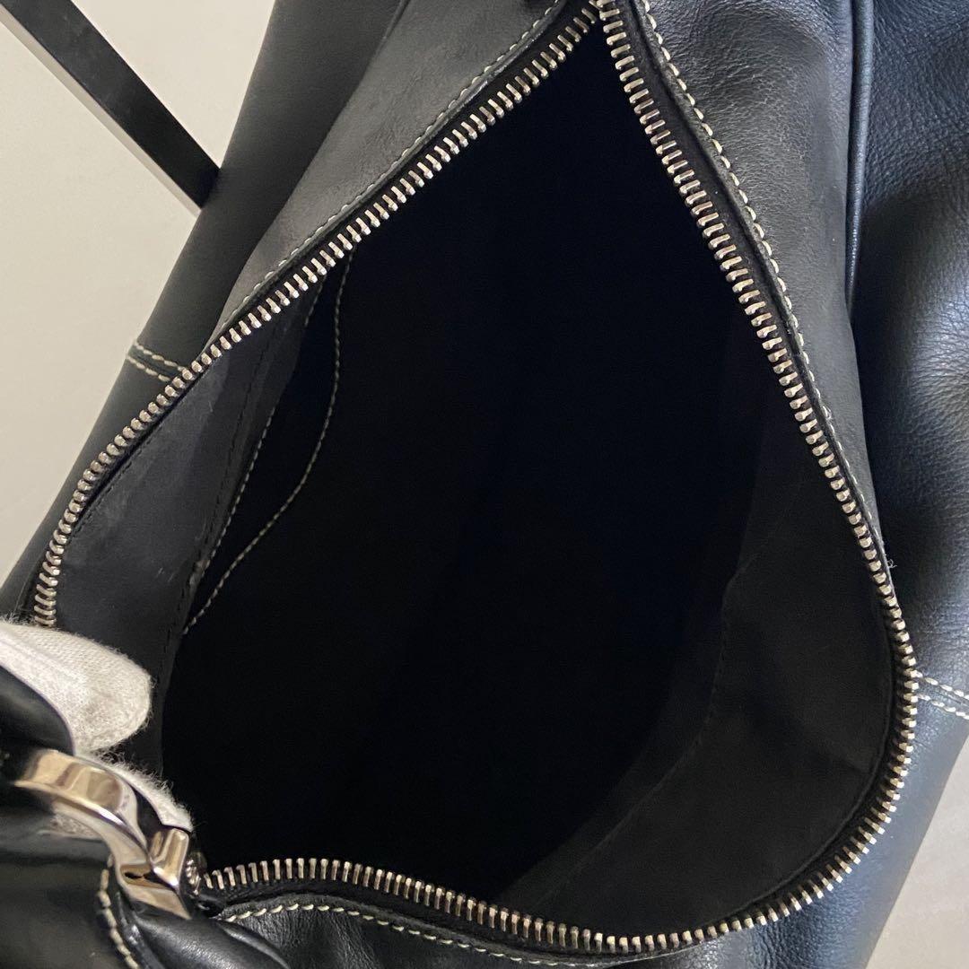 TOD'S Hand Shoulder Bag Tote Purse Logo Leather Black Authentic