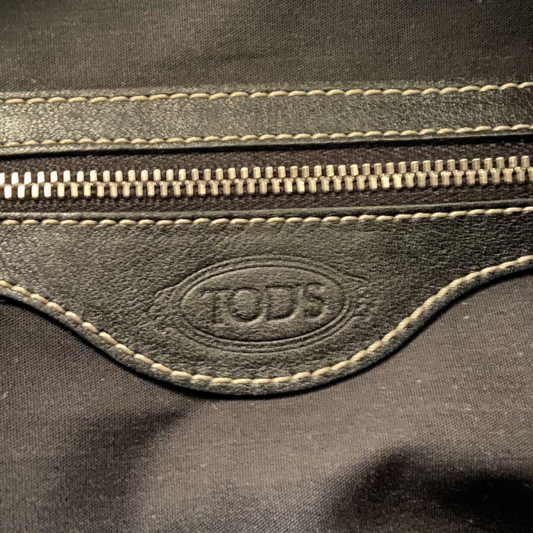 TOD'S Hand Shoulder Bag Tote Purse Logo Leather Black Authentic
