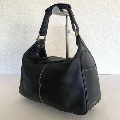 TOD'S Hand Shoulder Bag Tote Purse Logo Leather Black Authentic