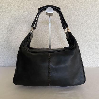 TOD'S Hand Shoulder Bag Tote Purse Logo Leather Black Authentic