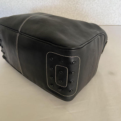 TOD'S Hand Shoulder Bag Tote Purse Logo Leather Black Authentic