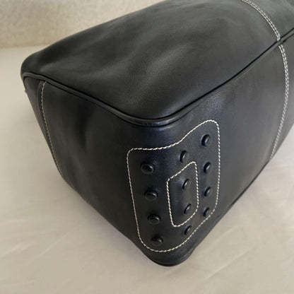TOD'S Hand Shoulder Bag Tote Purse Logo Leather Black Authentic
