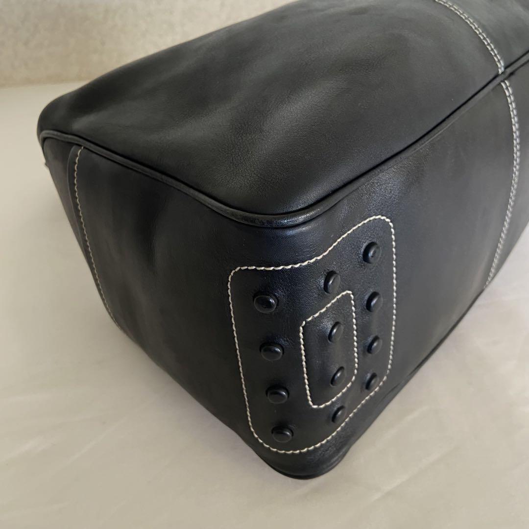 TOD'S Hand Shoulder Bag Tote Purse Logo Leather Black Authentic