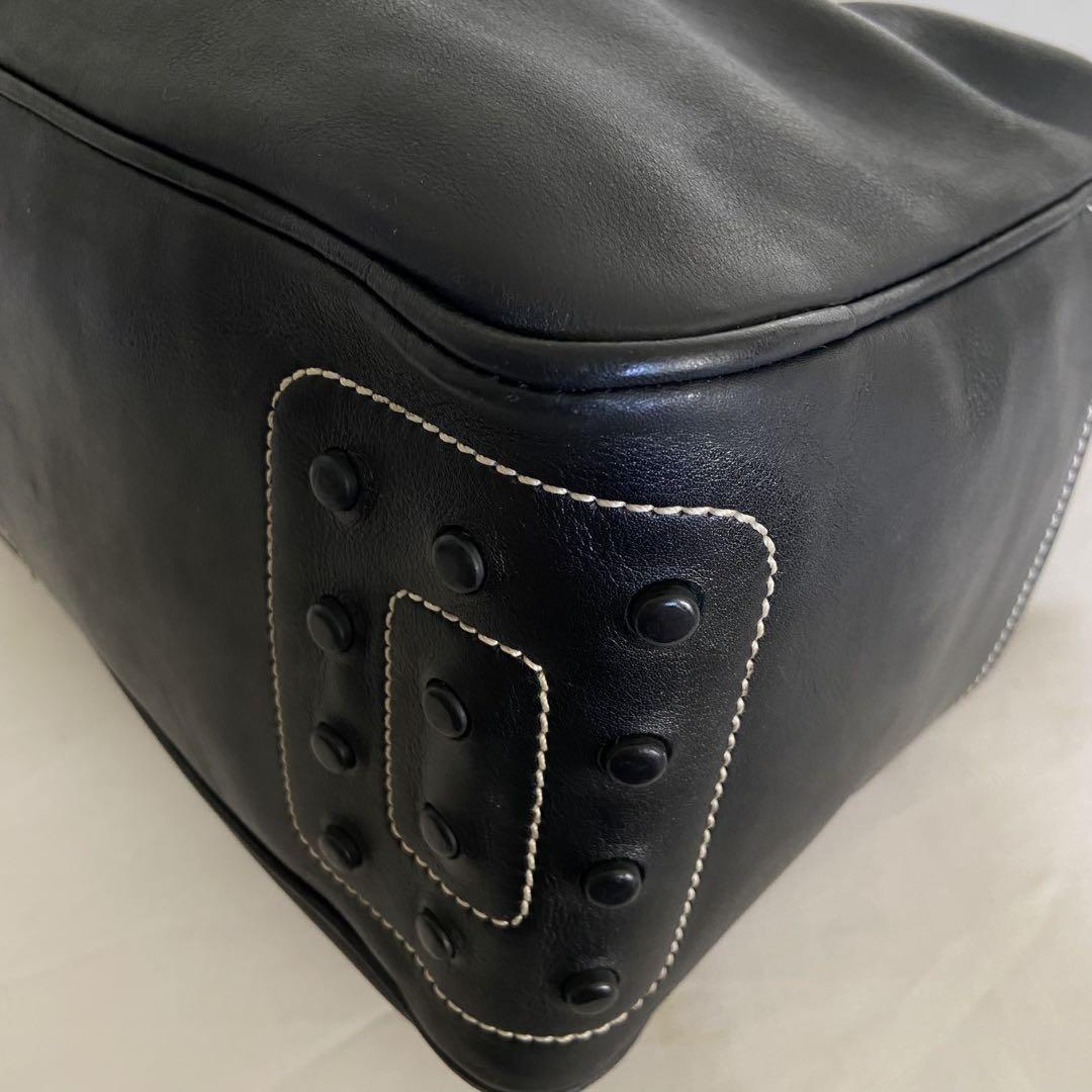TOD'S Hand Shoulder Bag Tote Purse Logo Leather Black Authentic