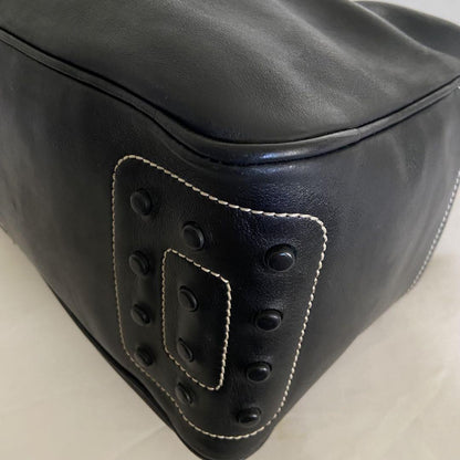 TOD'S Hand Shoulder Bag Tote Purse Logo Leather Black Authentic