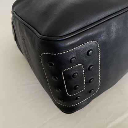 TOD'S Hand Shoulder Bag Tote Purse Logo Leather Black Authentic