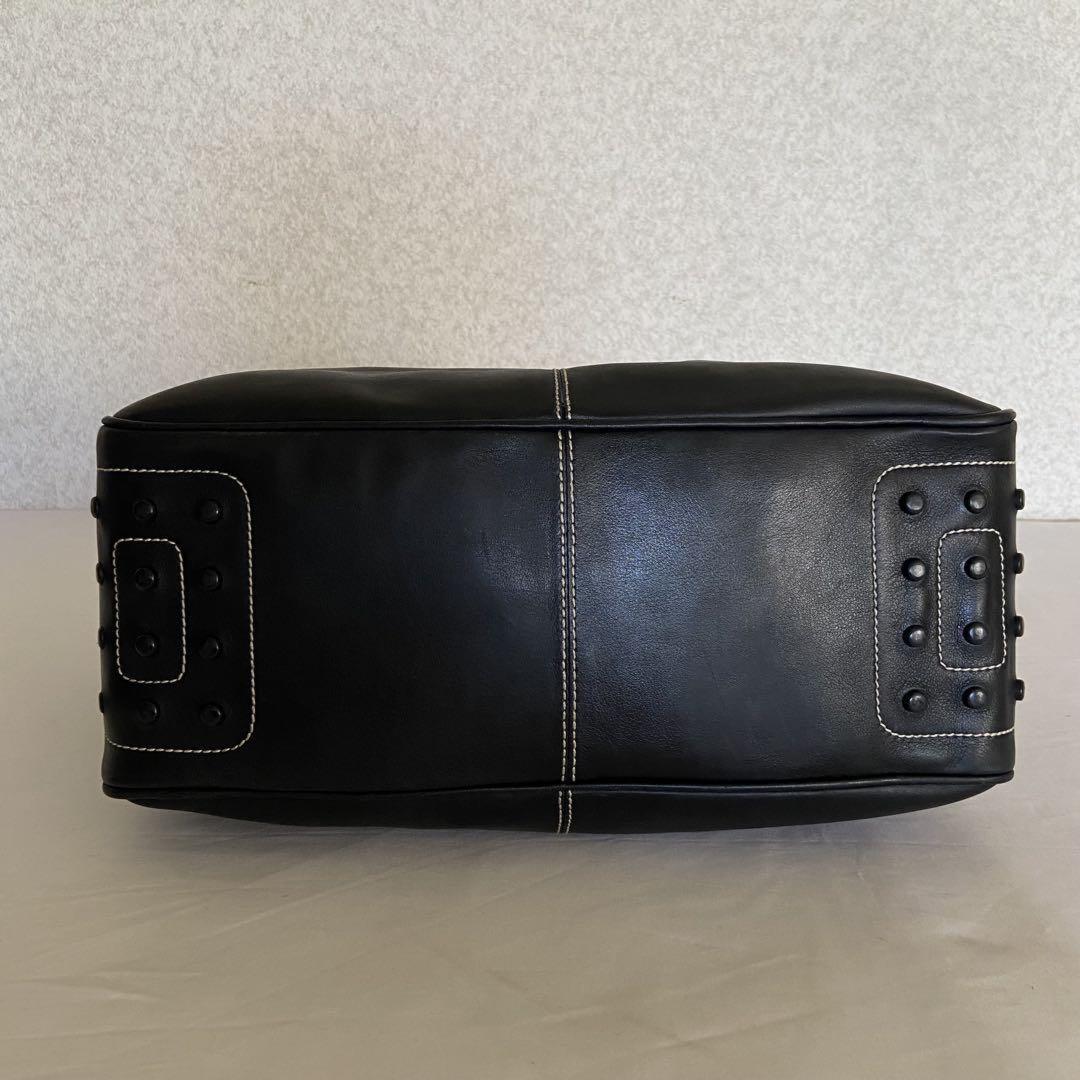 TOD'S Hand Shoulder Bag Tote Purse Logo Leather Black Authentic
