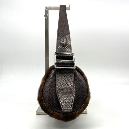 TOD'S Shoulder Bag Purse Fur Leather Brown Authentic