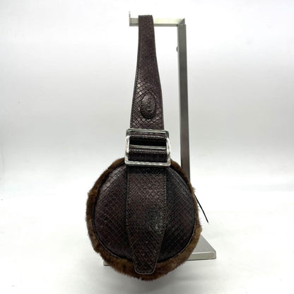 TOD'S Shoulder Bag Purse Fur Leather Brown Authentic