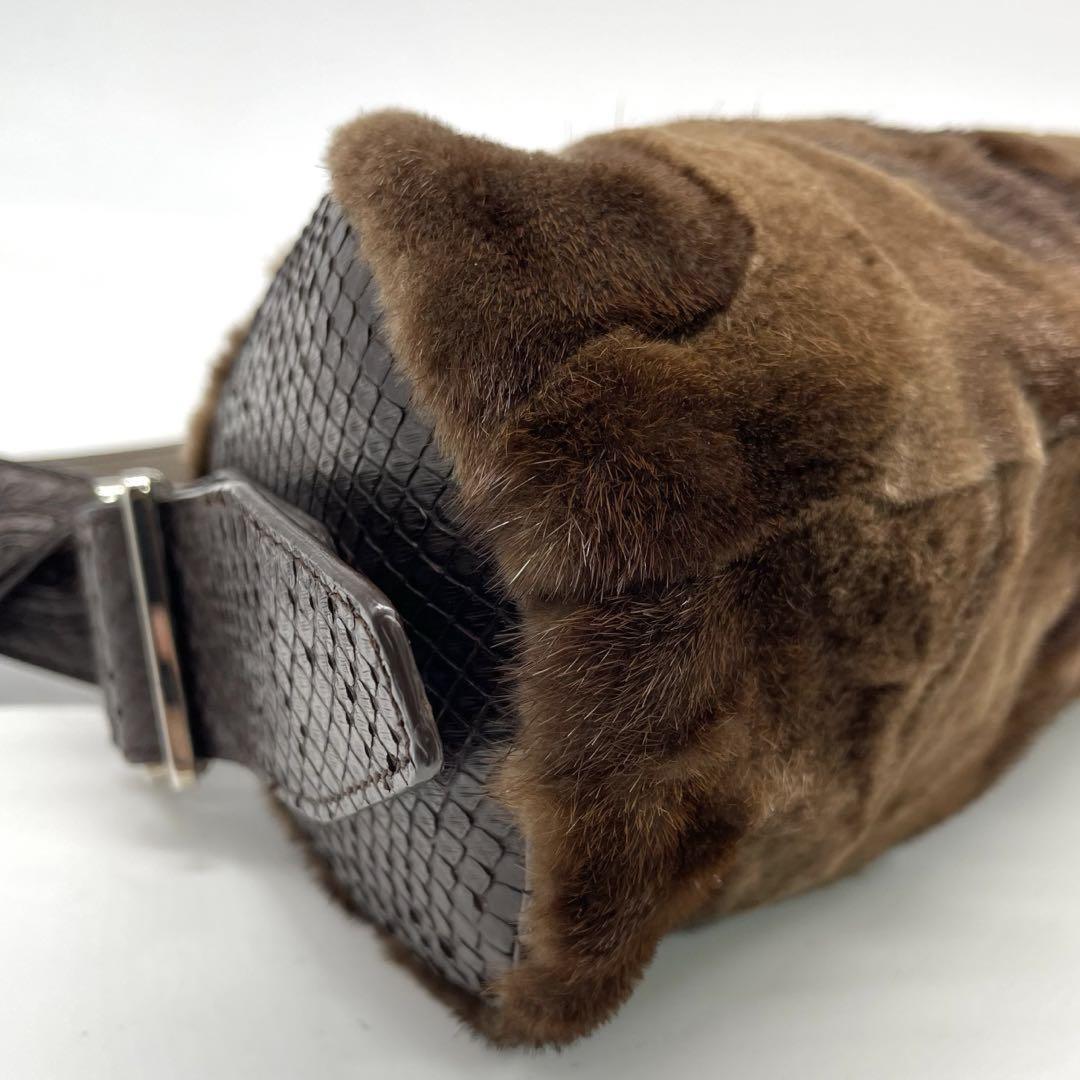 TOD'S Shoulder Bag Purse Fur Leather Brown Authentic