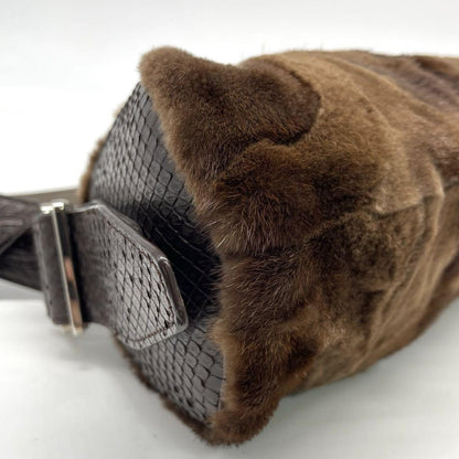 TOD'S Shoulder Bag Purse Fur Leather Brown Authentic