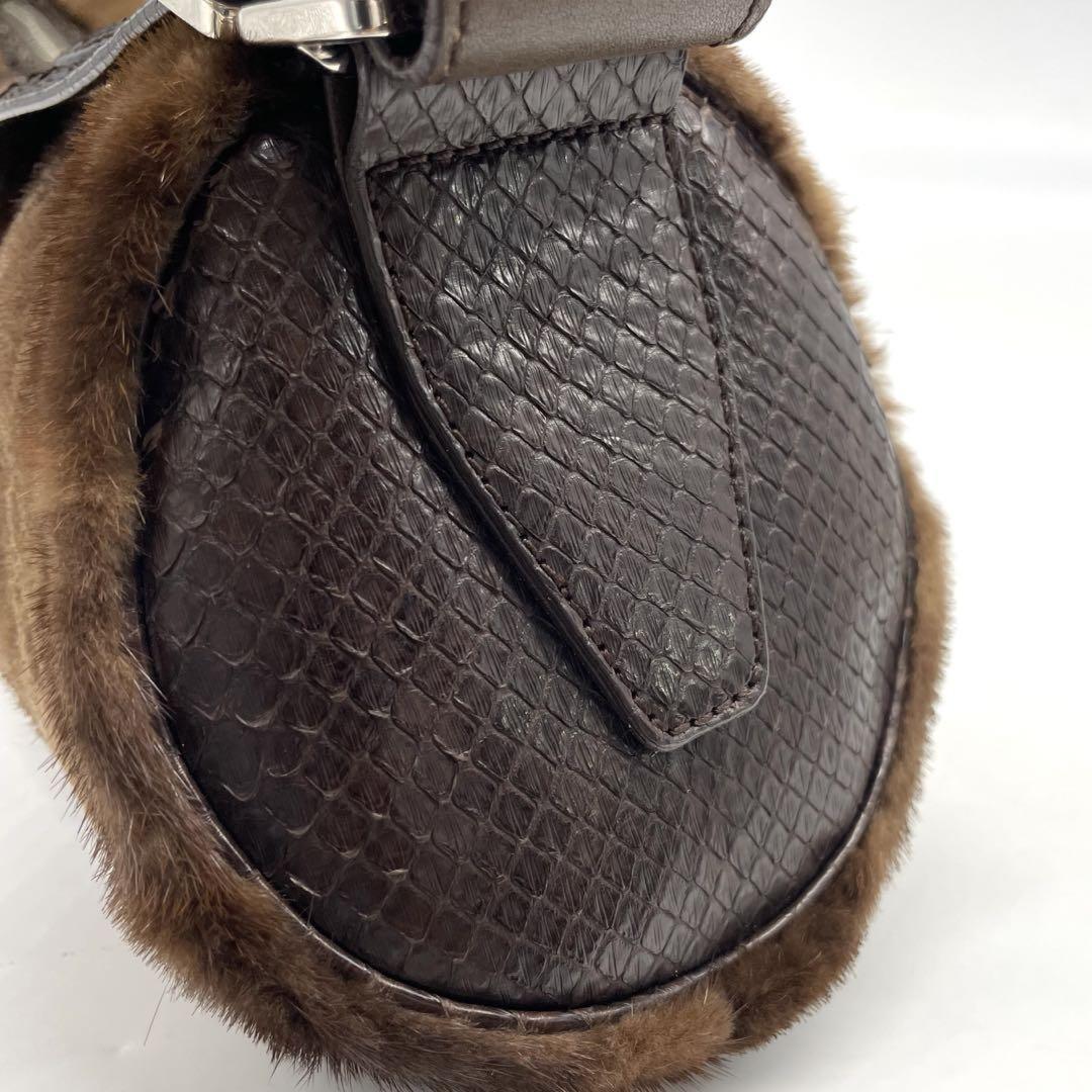 TOD'S Shoulder Bag Purse Fur Leather Brown Authentic
