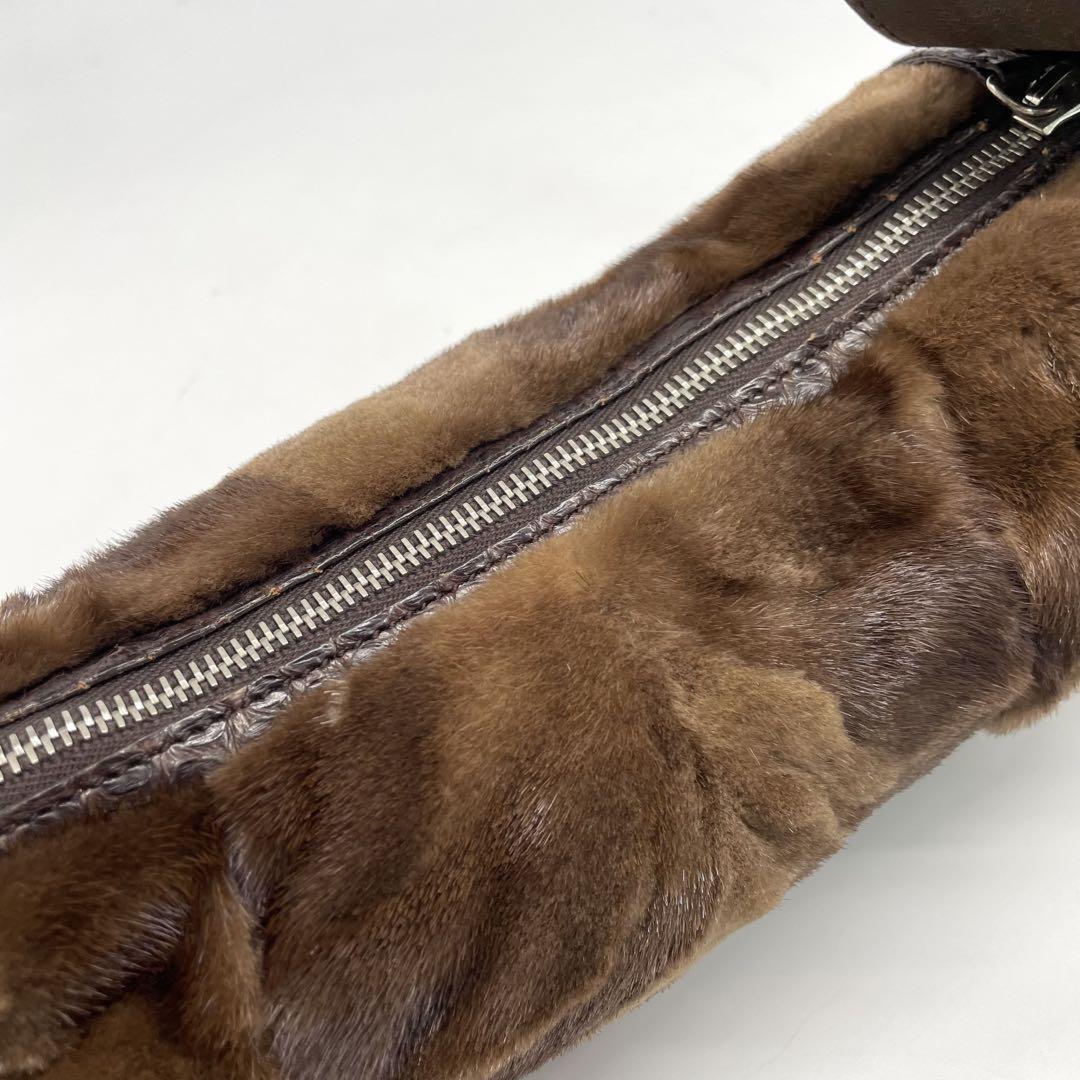 TOD'S Shoulder Bag Purse Fur Leather Brown Authentic