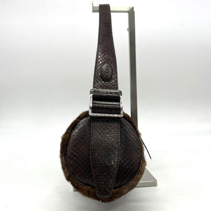 TOD'S Shoulder Bag Purse Fur Leather Brown Authentic