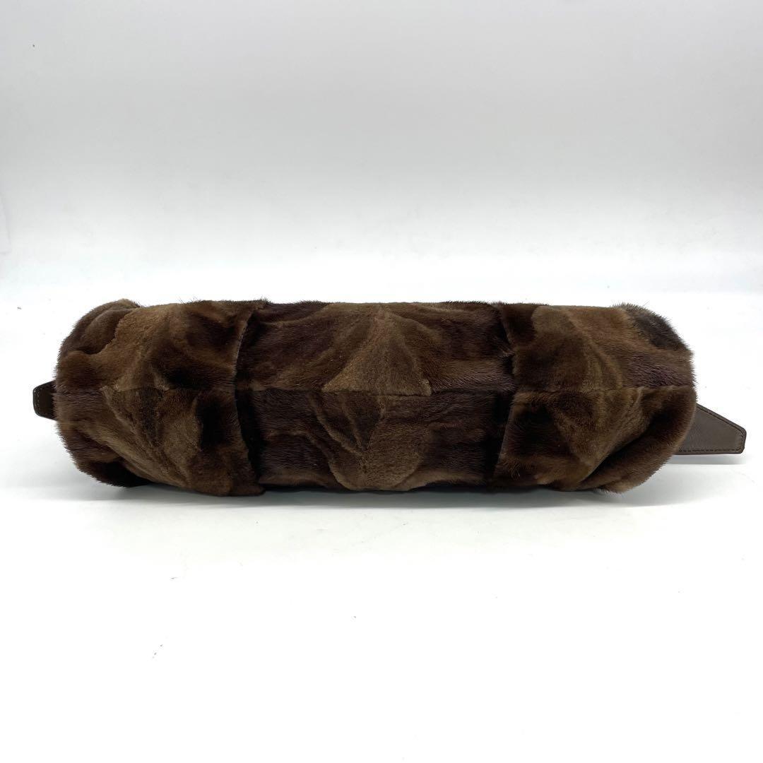 TOD'S Shoulder Bag Purse Fur Leather Brown Authentic