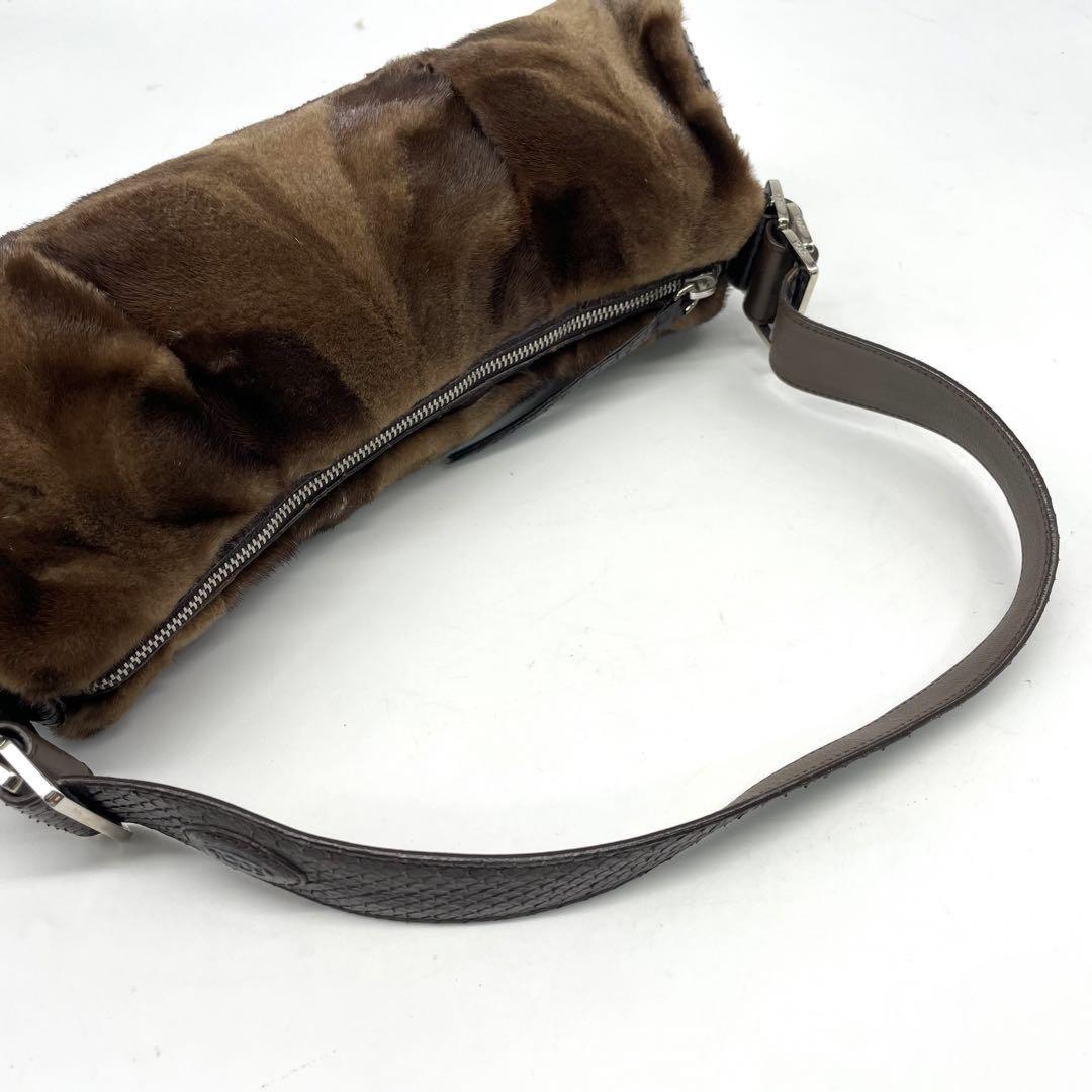 TOD'S Shoulder Bag Purse Fur Leather Brown Authentic