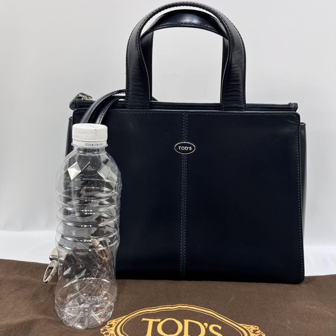 TOD'S Hand Shoulder Bag Tote Purse 2way Leather Navy Authentic