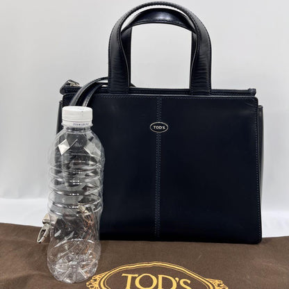 TOD'S Hand Shoulder Bag Tote Purse 2way Leather Navy Authentic