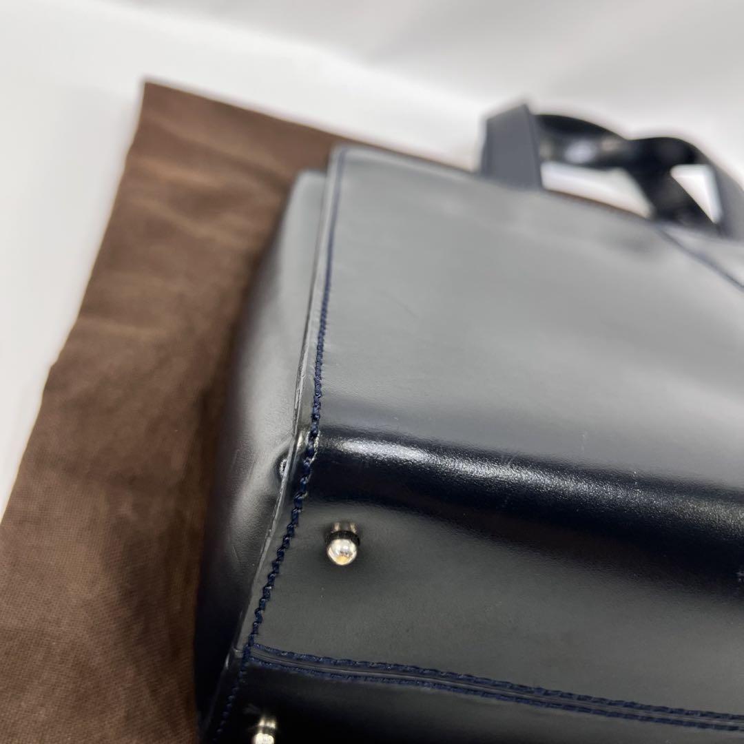 TOD'S Hand Shoulder Bag Tote Purse 2way Leather Navy Authentic