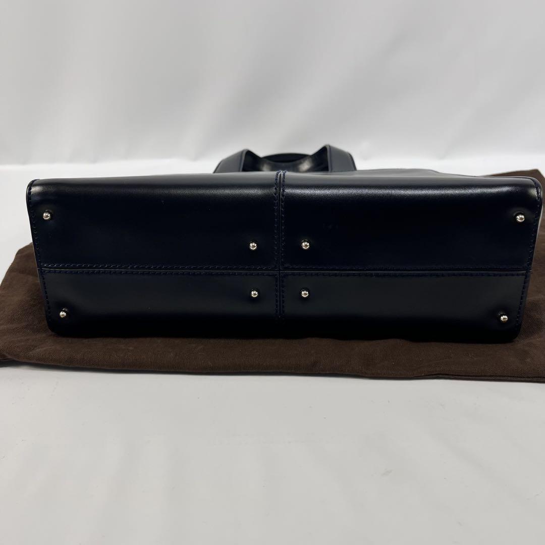 TOD'S Hand Shoulder Bag Tote Purse 2way Leather Navy Authentic