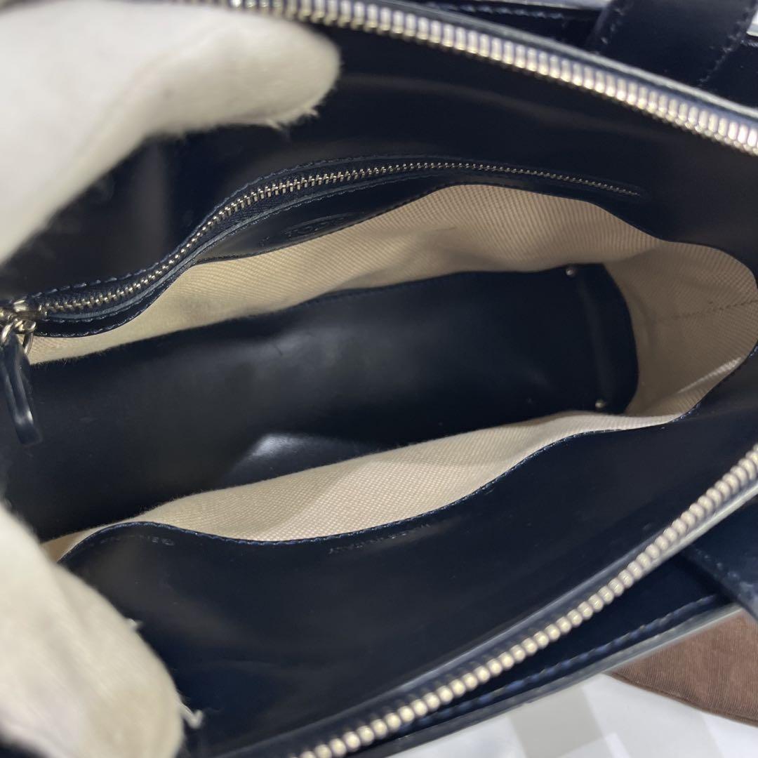 TOD'S Hand Shoulder Bag Tote Purse 2way Leather Navy Authentic