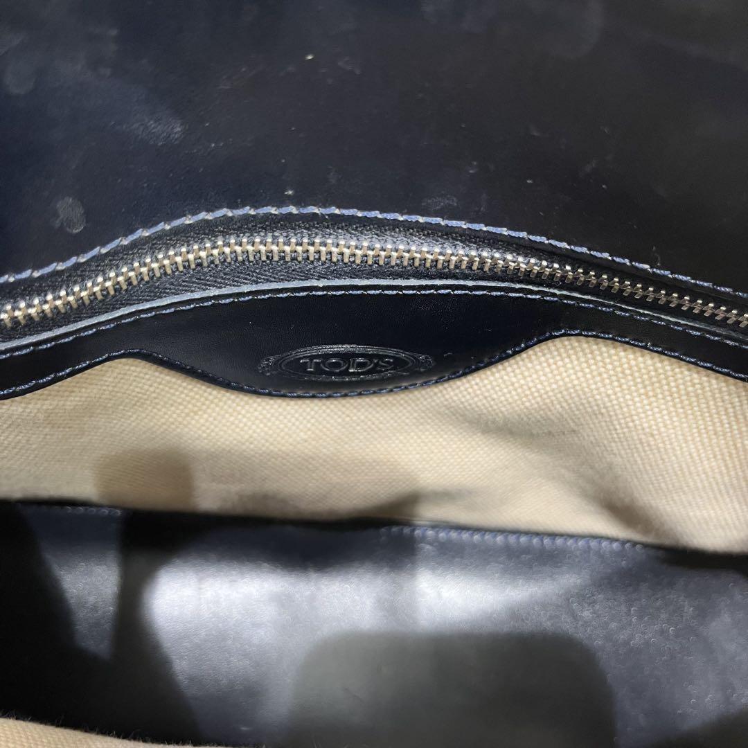 TOD'S Hand Shoulder Bag Tote Purse 2way Leather Navy Authentic
