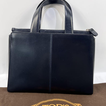 TOD'S Hand Shoulder Bag Tote Purse 2way Leather Navy Authentic