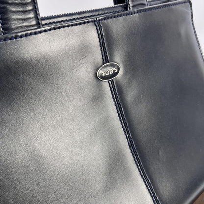 TOD'S Hand Shoulder Bag Tote Purse 2way Leather Navy Authentic