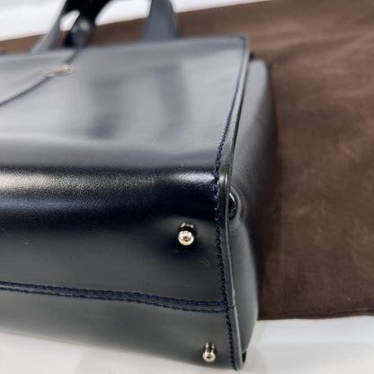 TOD'S Hand Shoulder Bag Tote Purse 2way Leather Navy Authentic