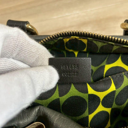 GUCCI Hand Bag Tote Purse Ribbon Leather Dark Green Black Authentic