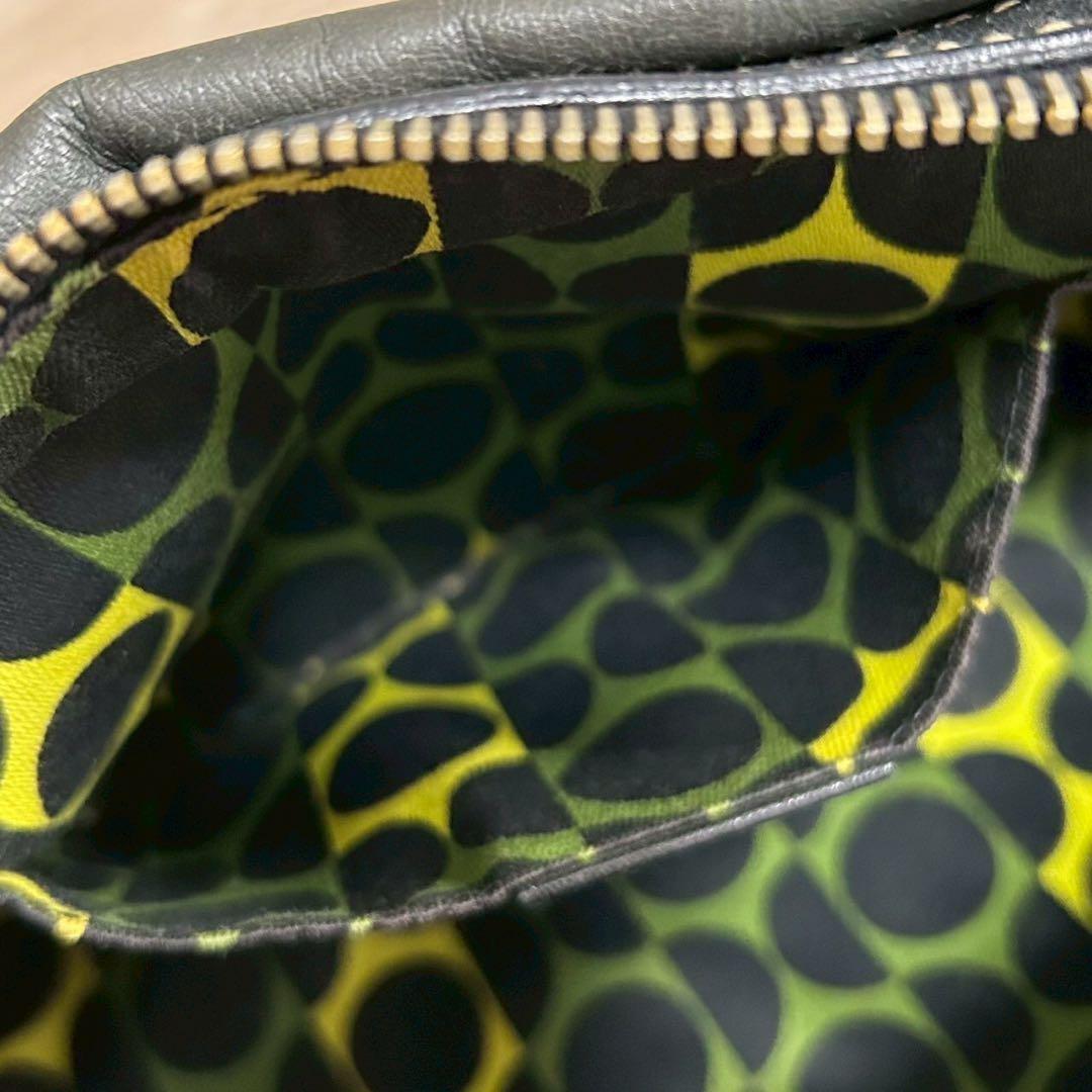 GUCCI Hand Bag Tote Purse Ribbon Leather Dark Green Black Authentic