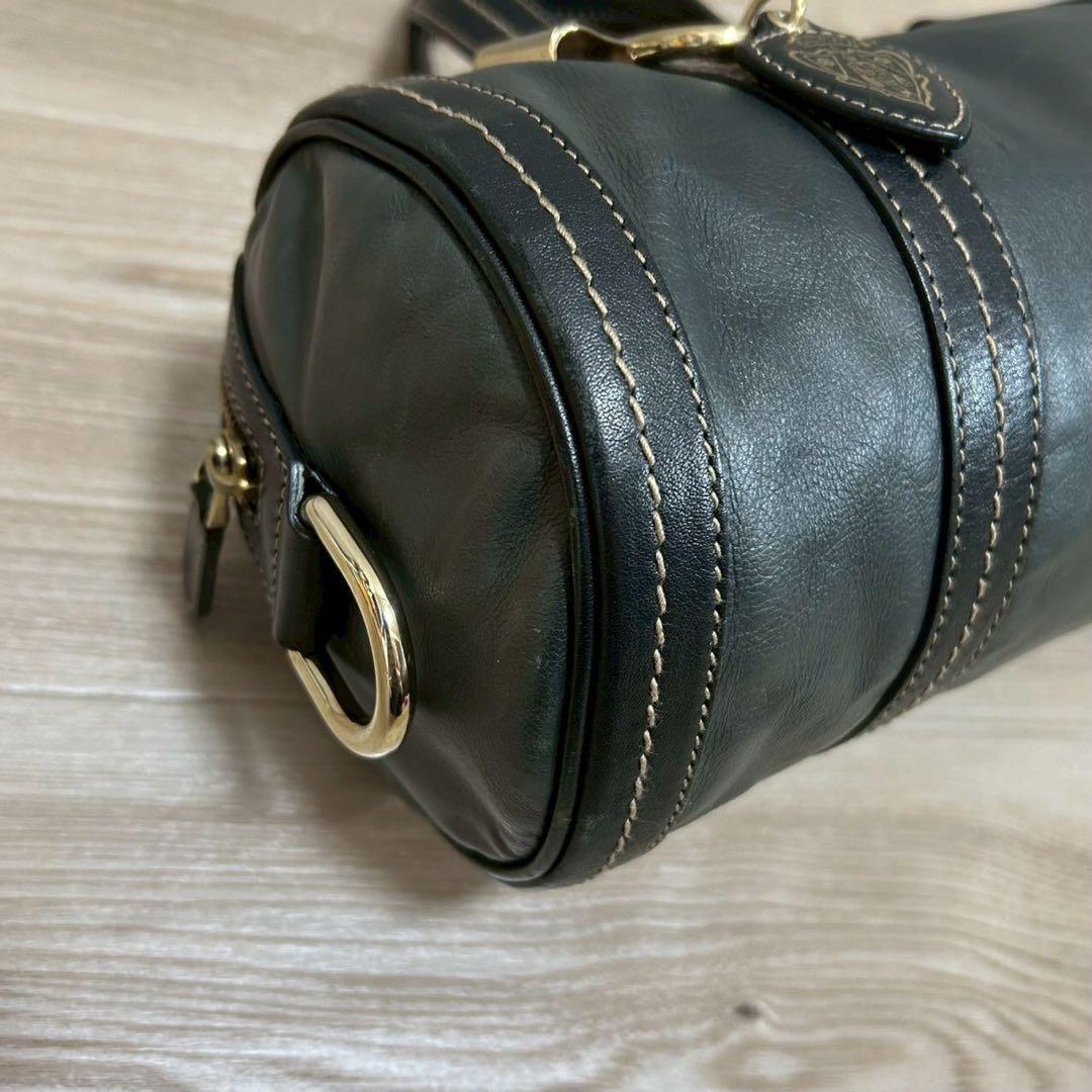 GUCCI Hand Bag Tote Purse Ribbon Leather Dark Green Black Authentic