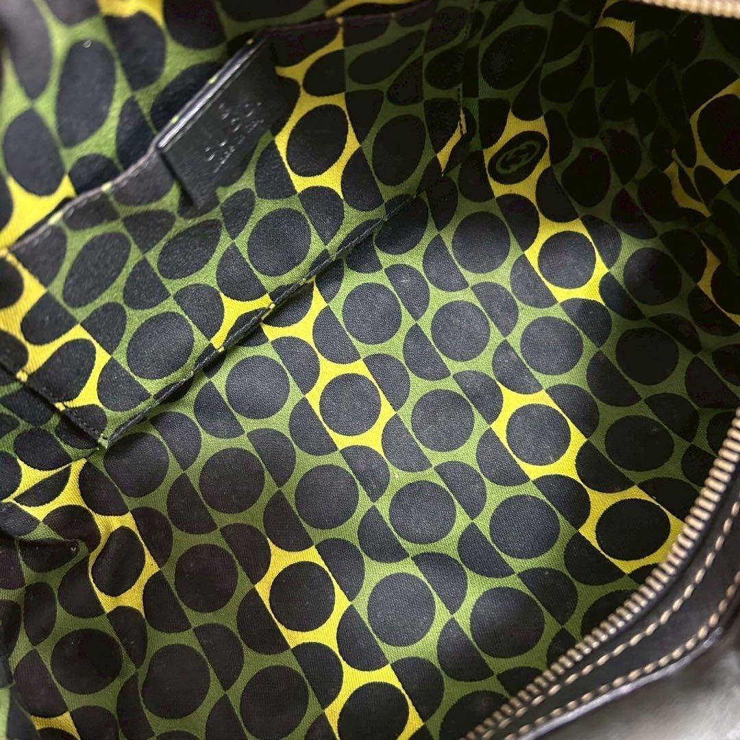 GUCCI Hand Bag Tote Purse Ribbon Leather Dark Green Black Authentic