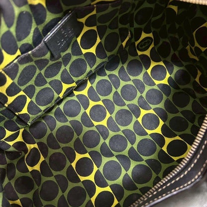 GUCCI Hand Bag Tote Purse Ribbon Leather Dark Green Black Authentic