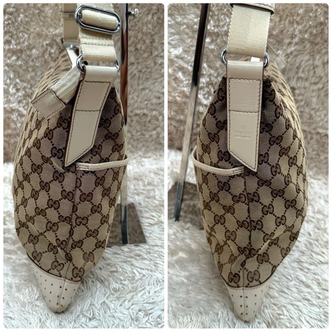GUCCI Shoulder Bag Purse GG Canvas Leather Beige White Authentic