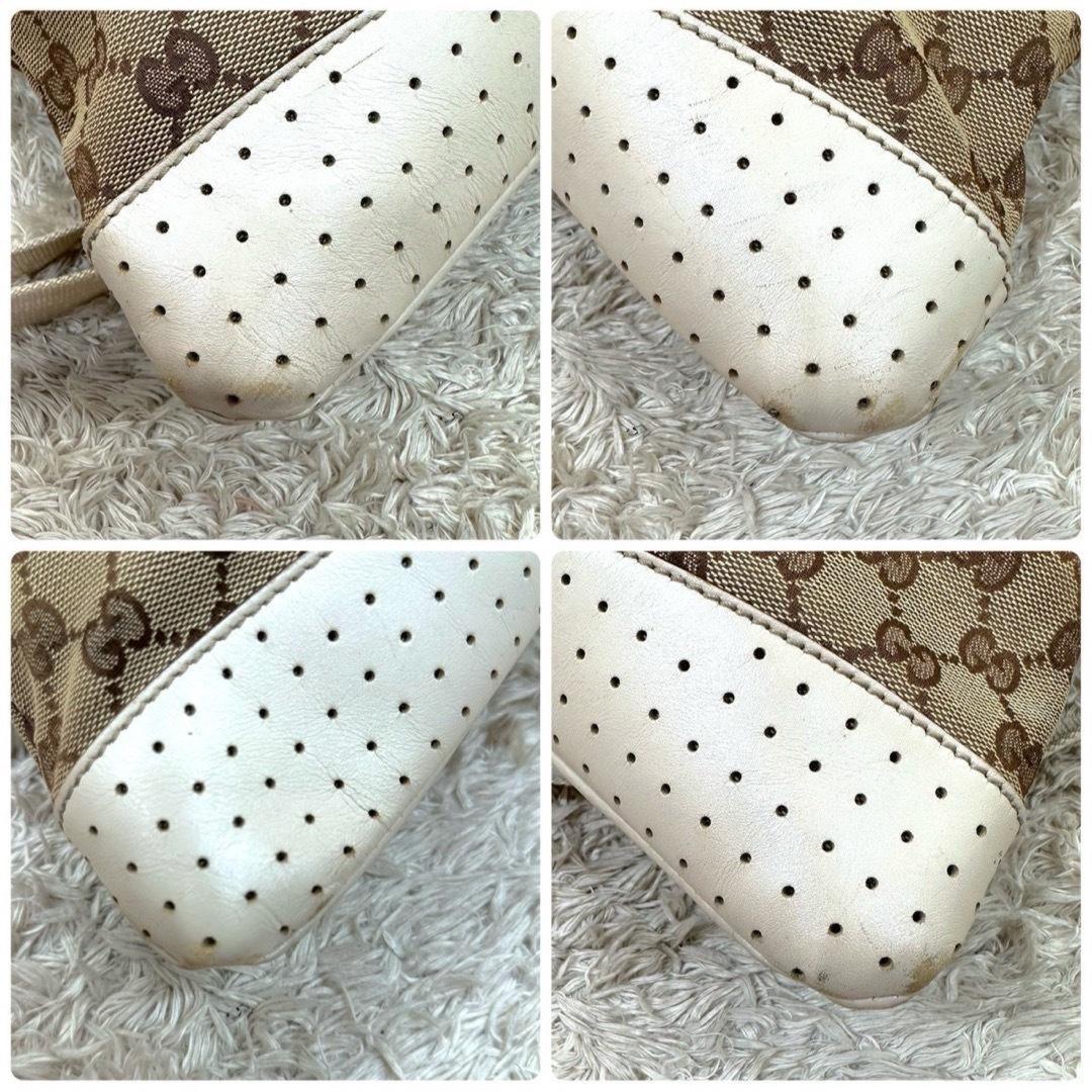 GUCCI Shoulder Bag Purse GG Canvas Leather Beige White Authentic