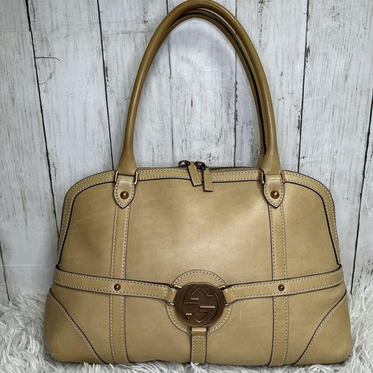 GUCCI Hand Bag Tote Purse Boston Bag Interlocking Leather Brown Authentic